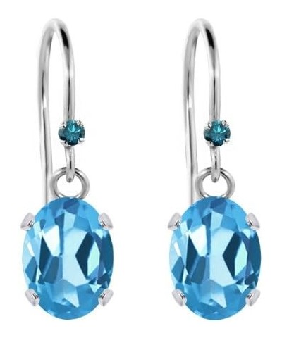 925 Sterling Silver Swiss Blue Topaz and Blue Diamond French Wire Dangle Hook Earrings For Women (1.62 Cttw, Gemstone Novembe...