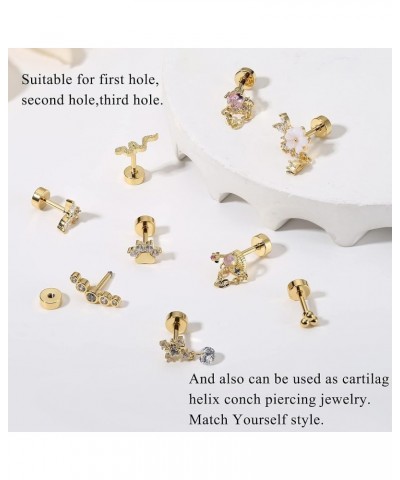 9 Pcs 16G Cartilage Earrings for Women 316L Stainless Steel CZ Dangle Conch Helix Tragus Flat Back Earrings Screw Back Ear Pi...