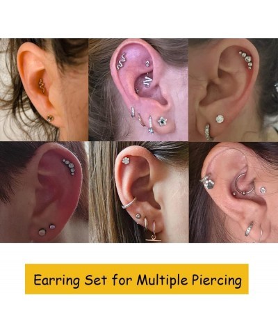 9 Pcs 16G Cartilage Earrings for Women 316L Stainless Steel CZ Dangle Conch Helix Tragus Flat Back Earrings Screw Back Ear Pi...