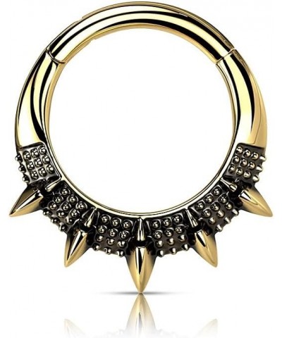 16GA Precision All 316L Surgical Steel Burnished Spiked Fan Hinged Segment Ring Gold Tone $9.68 Body Jewelry