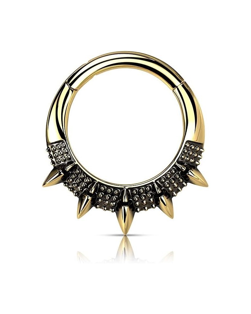 16GA Precision All 316L Surgical Steel Burnished Spiked Fan Hinged Segment Ring Gold Tone $9.68 Body Jewelry