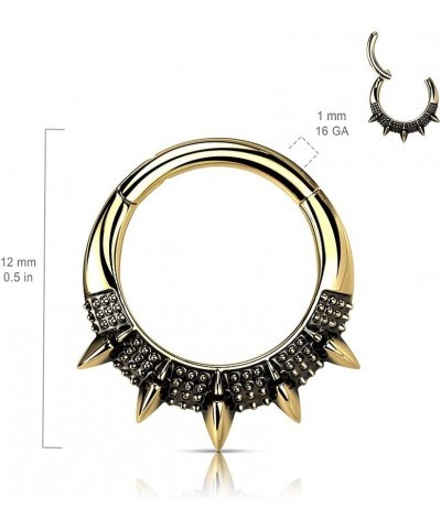 16GA Precision All 316L Surgical Steel Burnished Spiked Fan Hinged Segment Ring Gold Tone $9.68 Body Jewelry