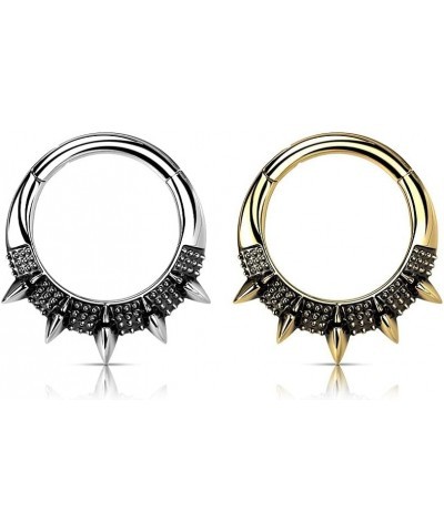 16GA Precision All 316L Surgical Steel Burnished Spiked Fan Hinged Segment Ring Gold Tone $9.68 Body Jewelry