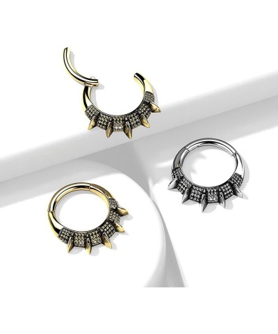 16GA Precision All 316L Surgical Steel Burnished Spiked Fan Hinged Segment Ring Gold Tone $9.68 Body Jewelry