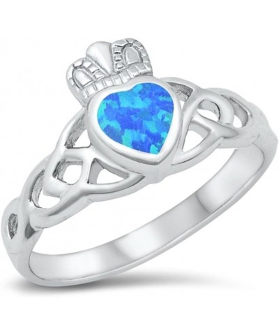 CHOOSE YOUR COLOR Sterling Silver Claddagh Ring Blue (Simulated Opal) $16.55 Rings