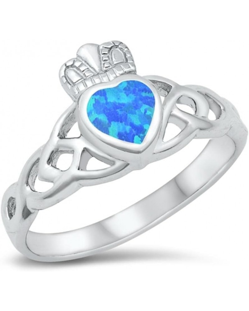 CHOOSE YOUR COLOR Sterling Silver Claddagh Ring Blue (Simulated Opal) $16.55 Rings