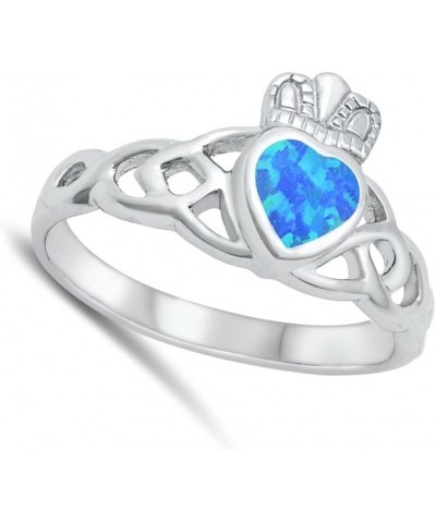 CHOOSE YOUR COLOR Sterling Silver Claddagh Ring Blue (Simulated Opal) $16.55 Rings