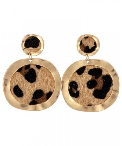 Carol Gold Tone Leopard Printed Disc Drop Dangly Earrings - Post Top Dangling Earrings for Women - Long Lightweight Metal Han...