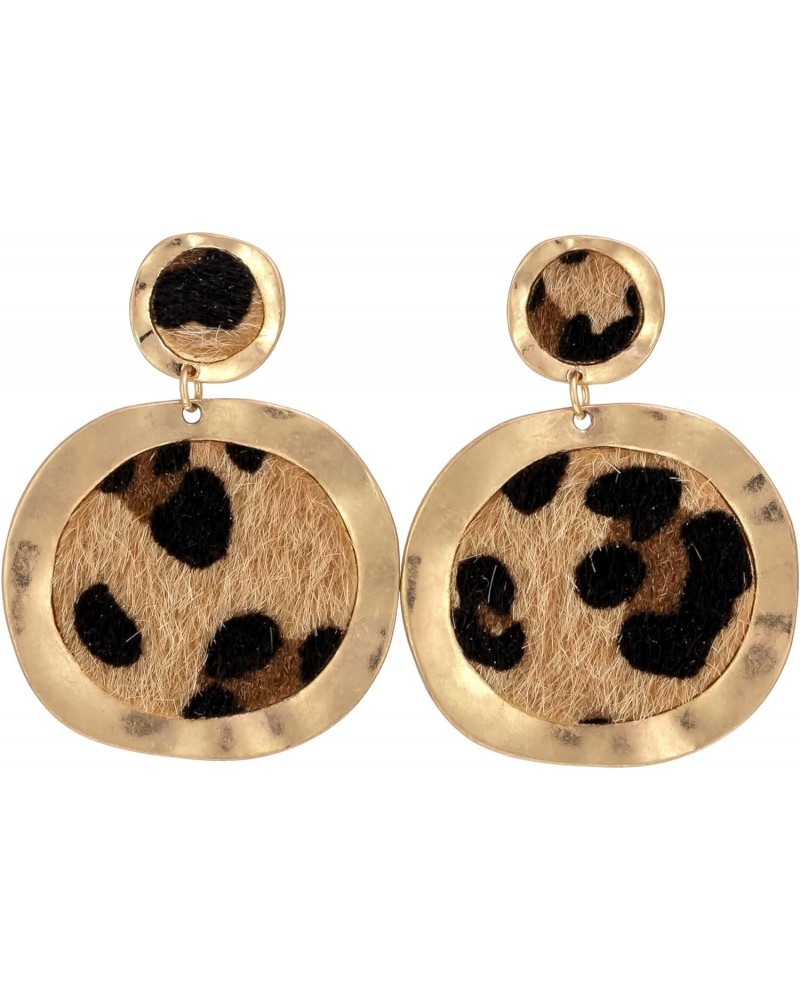 Carol Gold Tone Leopard Printed Disc Drop Dangly Earrings - Post Top Dangling Earrings for Women - Long Lightweight Metal Han...