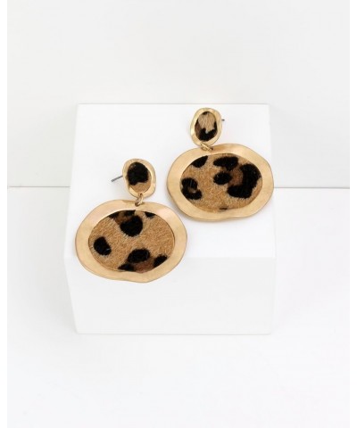 Carol Gold Tone Leopard Printed Disc Drop Dangly Earrings - Post Top Dangling Earrings for Women - Long Lightweight Metal Han...