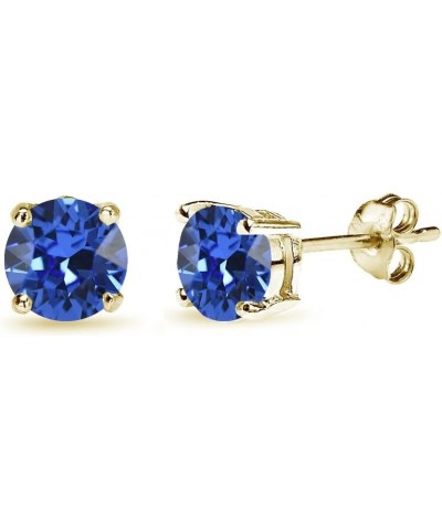 Sterling Silver 6mm Round-cut Prong-set Stud European Crystal Earrings for Women Girls September - Blue Yellow Gold $11.95 Ea...