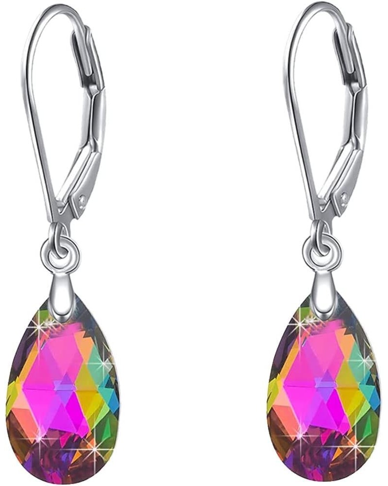 Leverback Crystal Earrings Teardrop Birthstone Crystals for 12 Months Women's Gifts,14K Platinum-Plated Dangle Earring for Wo...