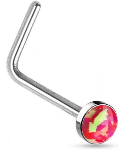 20 Gauge Round Opal Set L Bend Nose Stud Ring 316L Surgical Steel (CHOOSE COLOR) Red $7.19 Body Jewelry