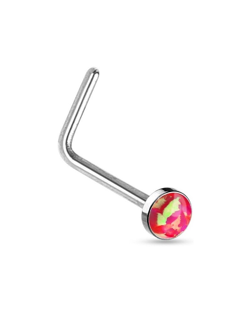 20 Gauge Round Opal Set L Bend Nose Stud Ring 316L Surgical Steel (CHOOSE COLOR) Red $7.19 Body Jewelry