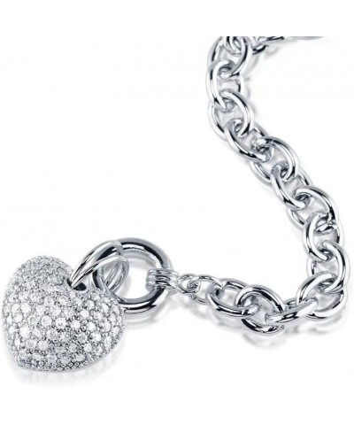 Heart Cubic Zirconia CZ Fashion Toggle Charm Bracelet for Women, Silver-Tone 7 inch $17.10 Bracelets