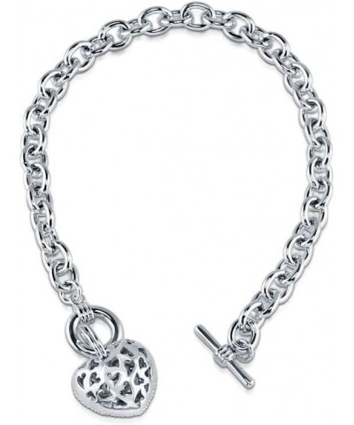 Heart Cubic Zirconia CZ Fashion Toggle Charm Bracelet for Women, Silver-Tone 7 inch $17.10 Bracelets