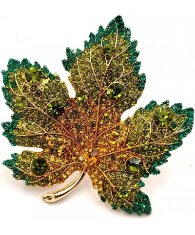 Vintage Stylish Full Micro Pave Yellow Orange Red Crystal Big Maple Leaf Brooch Pin Autumn Jewelry Green $5.63 Brooches & Pins