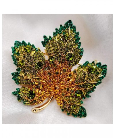 Vintage Stylish Full Micro Pave Yellow Orange Red Crystal Big Maple Leaf Brooch Pin Autumn Jewelry Green $5.63 Brooches & Pins