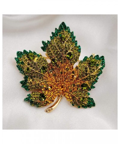 Vintage Stylish Full Micro Pave Yellow Orange Red Crystal Big Maple Leaf Brooch Pin Autumn Jewelry Green $5.63 Brooches & Pins