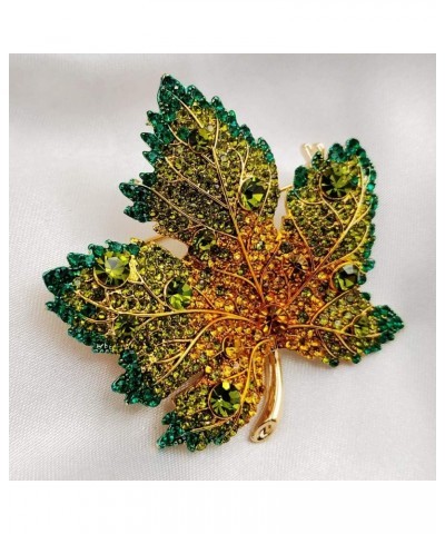 Vintage Stylish Full Micro Pave Yellow Orange Red Crystal Big Maple Leaf Brooch Pin Autumn Jewelry Green $5.63 Brooches & Pins