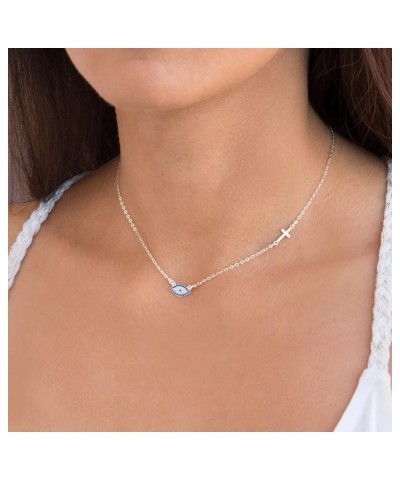 Evil Eye Necklaces for Women 18K Gold Plated Dainty Chocker Necklace Delicate Jewelry Gift for Women Girls Cross-Silver $8.40...