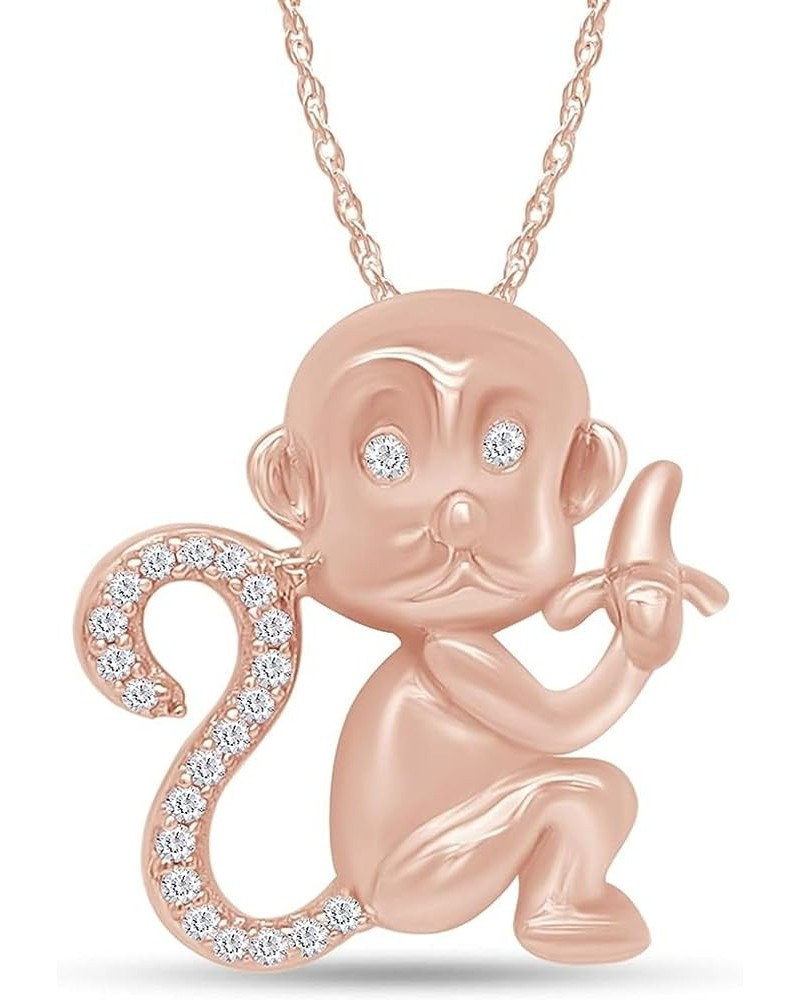 Created Real 925 Sterling Silver 14K Gold Plated Round Cut White Diamond Animal Monkey Pendant Necklace for Women Rose $34.85...