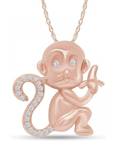 Created Real 925 Sterling Silver 14K Gold Plated Round Cut White Diamond Animal Monkey Pendant Necklace for Women Rose $34.85...