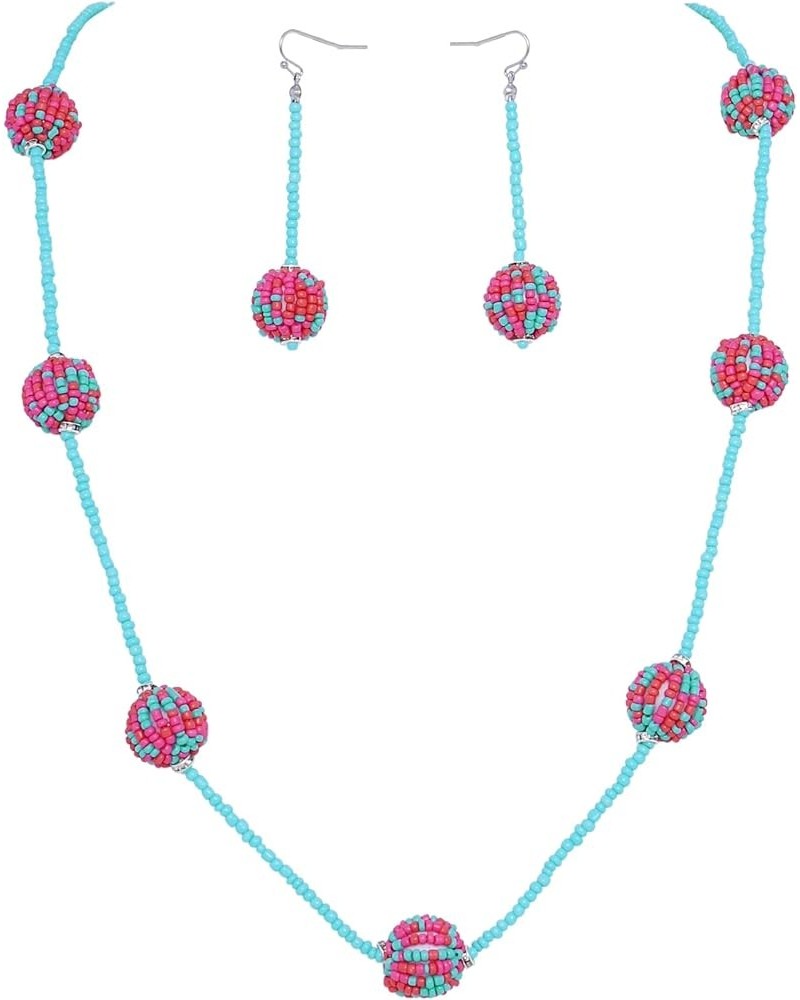 Long Beaded Necklace with Rhinestones Ball Fashion Costume Beads Necklace Earrings Set Women Gift Rose $9.51 Jewelry Sets