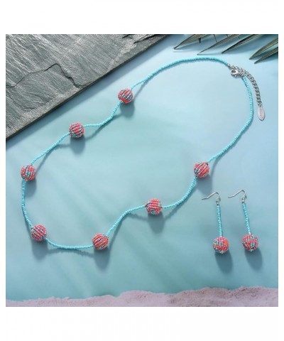 Long Beaded Necklace with Rhinestones Ball Fashion Costume Beads Necklace Earrings Set Women Gift Rose $9.51 Jewelry Sets