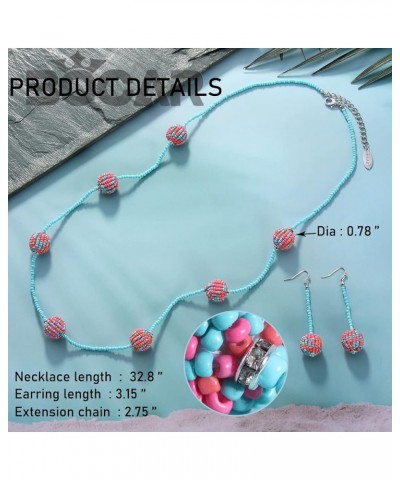 Long Beaded Necklace with Rhinestones Ball Fashion Costume Beads Necklace Earrings Set Women Gift Rose $9.51 Jewelry Sets