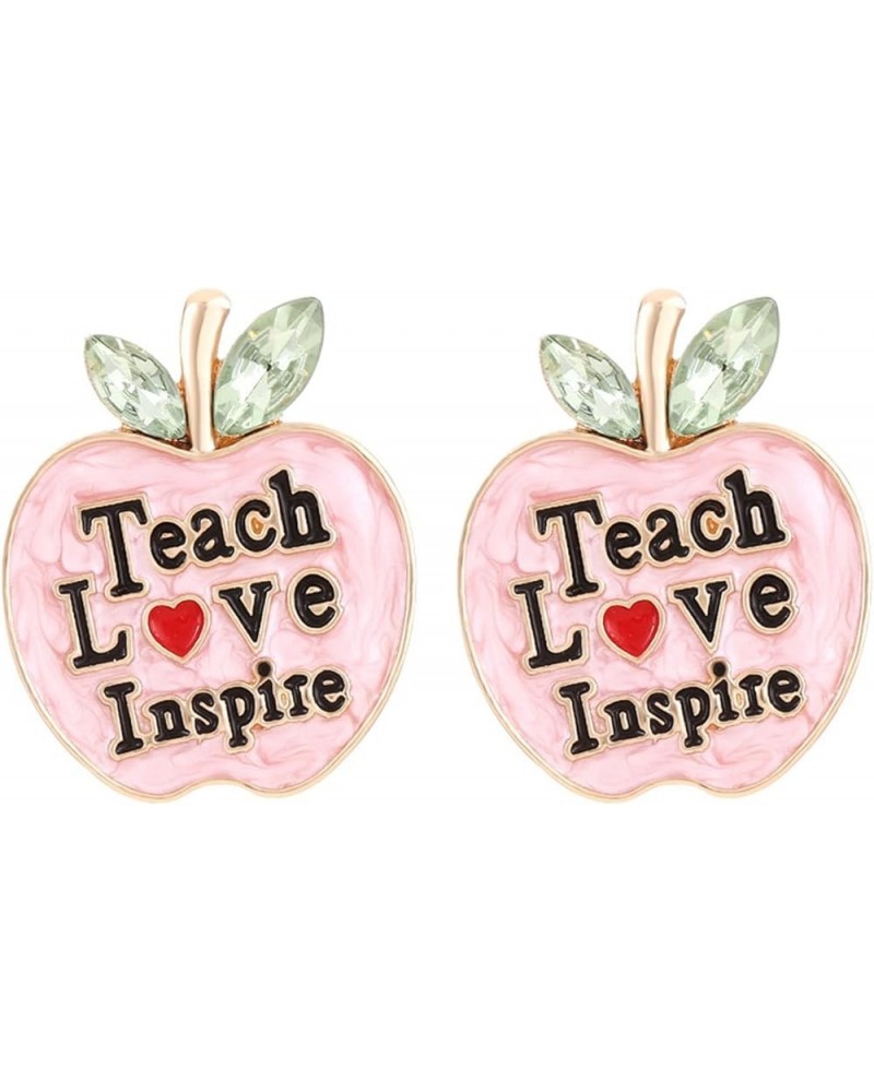 Shining Rhinestone Teacher Earrings Faux Pearl Bead ABC Letter Dangle Earring Enamel Apple Book Pencil Stud Statement Fun Bac...