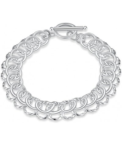 Fashion Sterling Silver 2 Layers Twisted Link Chain Bracelet with Diamond Cut Hight Polish Loops,Toggle Button 8" Gift for Wo...