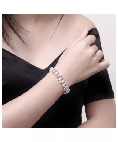 Fashion Sterling Silver 2 Layers Twisted Link Chain Bracelet with Diamond Cut Hight Polish Loops,Toggle Button 8" Gift for Wo...