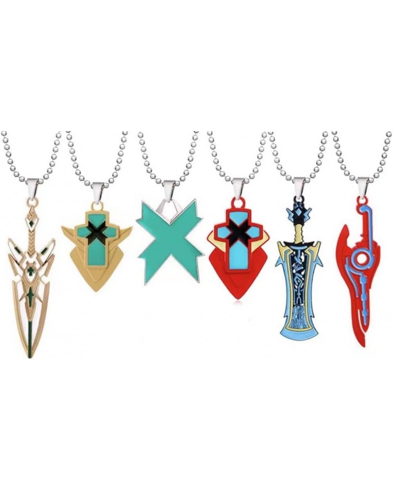 6Pcs Necklace for Game-Xenoblade Monado Cosplay Alloy Metal Sword Weapon Pendants $16.82 Necklaces