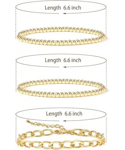 14K Gold Beaded Bracelets for Women,Dainty Gold Plated Chain Link Bracelet Stretchable Adjustable Bracelet…… Gold-01(5Pcs-G) ...