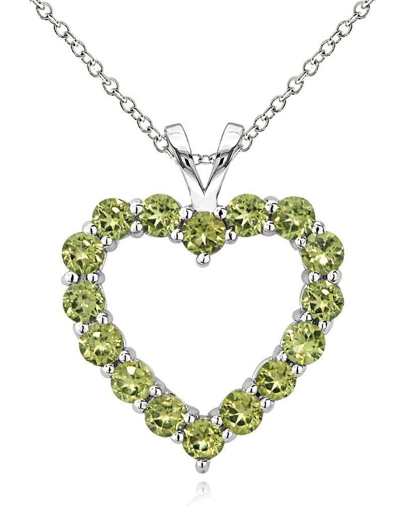 Sterling Silver Genuine, Created or Synthetic Gemstone Open Heart Necklace for Women Girls Bridesmaids August - Peridot $16.0...