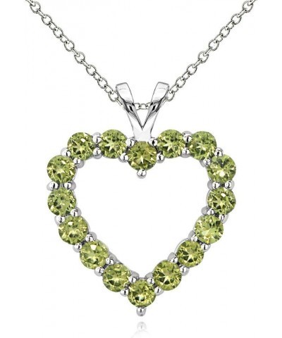 Sterling Silver Genuine, Created or Synthetic Gemstone Open Heart Necklace for Women Girls Bridesmaids August - Peridot $16.0...