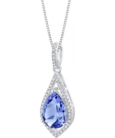 Simulated Tanzanite Floating Teardrop Pendant Necklace for Women 925 Sterling Silver, 3.50 Carats Pear Shape 12x8mm, with 18 ...