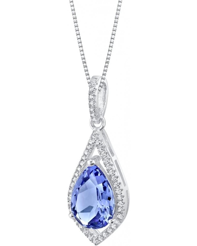 Simulated Tanzanite Floating Teardrop Pendant Necklace for Women 925 Sterling Silver, 3.50 Carats Pear Shape 12x8mm, with 18 ...