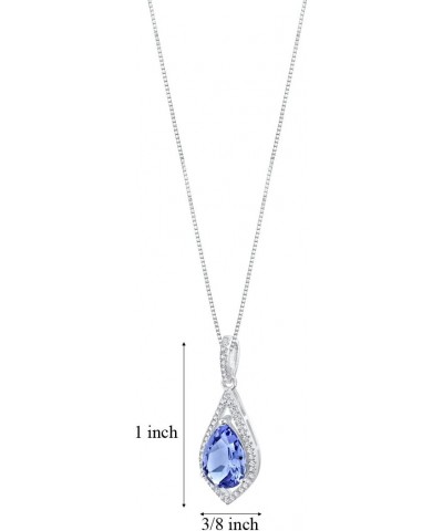 Simulated Tanzanite Floating Teardrop Pendant Necklace for Women 925 Sterling Silver, 3.50 Carats Pear Shape 12x8mm, with 18 ...