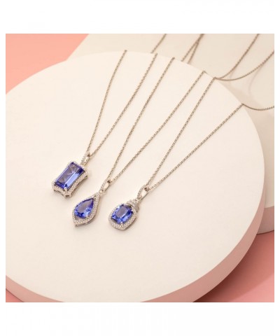 Simulated Tanzanite Floating Teardrop Pendant Necklace for Women 925 Sterling Silver, 3.50 Carats Pear Shape 12x8mm, with 18 ...