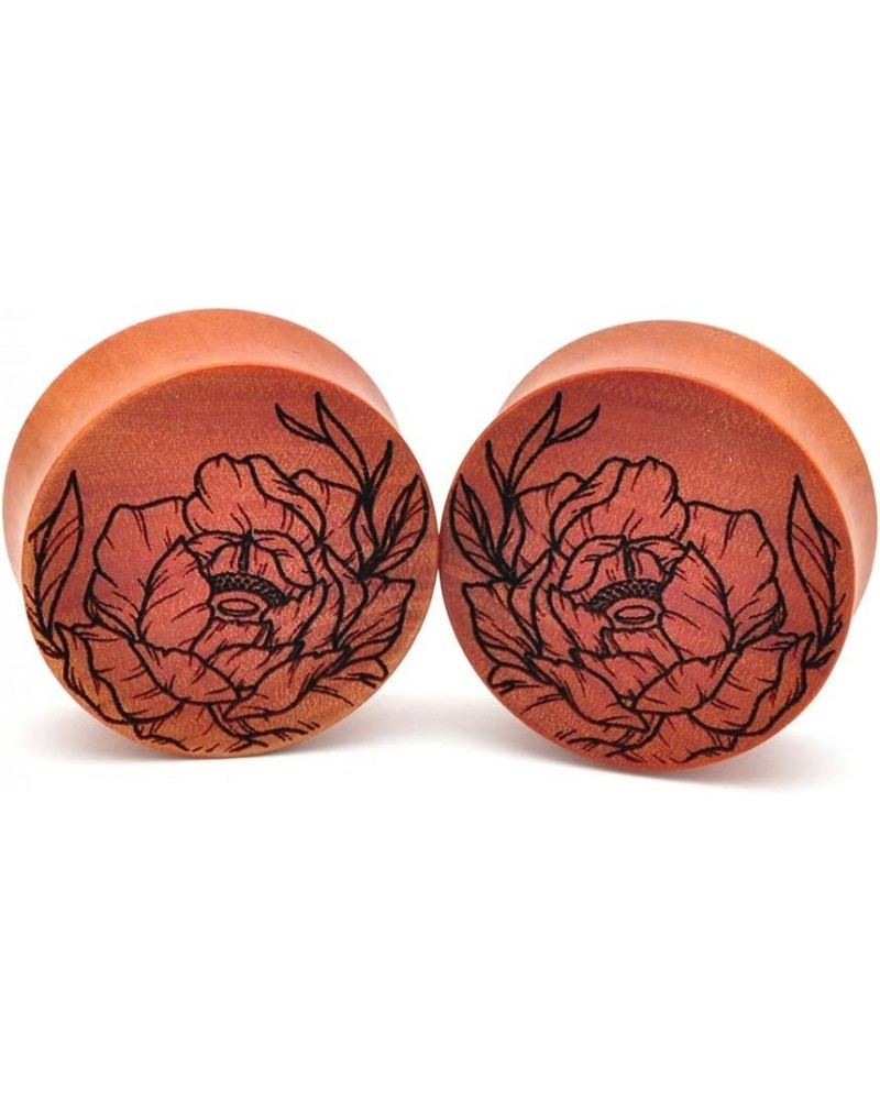 Pair of Laser Engraved Offset Floral Style 3 Wood Plugs (PW-335)(Saba Wood) 1-3/8" (35mm) $11.47 Body Jewelry