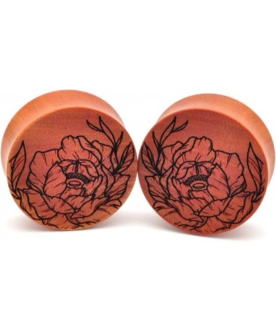 Pair of Laser Engraved Offset Floral Style 3 Wood Plugs (PW-335)(Saba Wood) 1-3/8" (35mm) $11.47 Body Jewelry