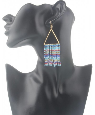 Geometric Beaded Tassel Earrings - Round Triangle Tassel Beaded Earrings Drop Dangle, Bohemian Fringe Bead Earrings Statement...