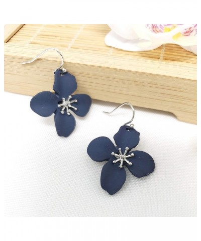 Floral Flower Bib Necklace Fashion Statement Floral Collar Short Necklace for Women, Flower Earrings Flower Earring-Navy $12....