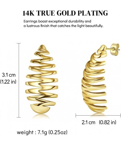 TearDrop 14K Gold Plated Sterling Silver Post Chunky Hoops Thick Lightweigh Twist Christmas Tree Hollow-out Gold Hoop Earring...