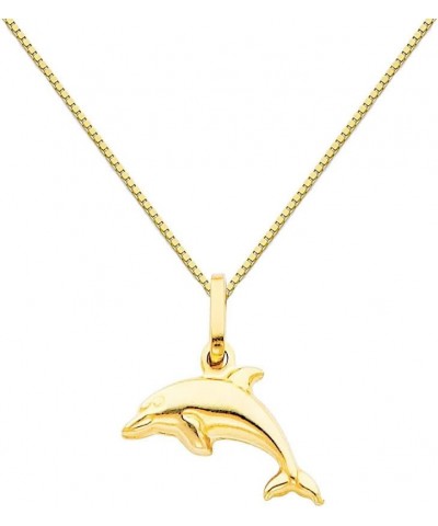 14k Yellow Gold Dolphin Pendant with 0.65mm Box Link Chain Necklace 22.0 Inches $64.35 Necklaces