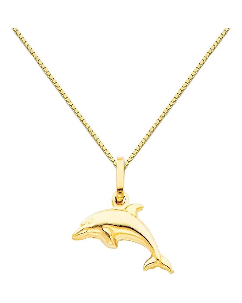 14k Yellow Gold Dolphin Pendant with 0.65mm Box Link Chain Necklace 22.0 Inches $64.35 Necklaces