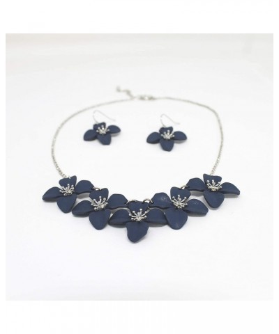 Floral Flower Bib Necklace Fashion Statement Floral Collar Short Necklace for Women, Flower Earrings Flower Earring-Navy $12....