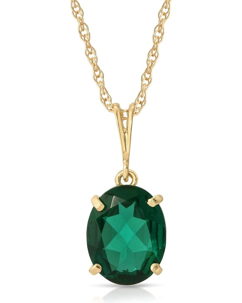 14K Solid Yellow Gold Necklace With Oval Shape 1.90 ctw High Polished Genuine Emerald - Grade AAA LAB GROWN GENUINE REAL EMER...